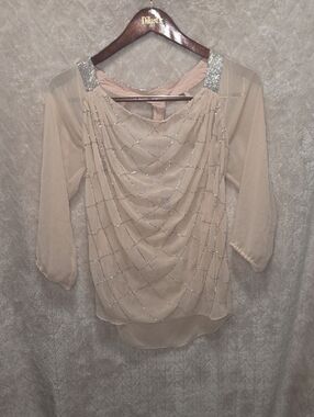 BKE Draped Chiffon Top with Silver Beaded Accents